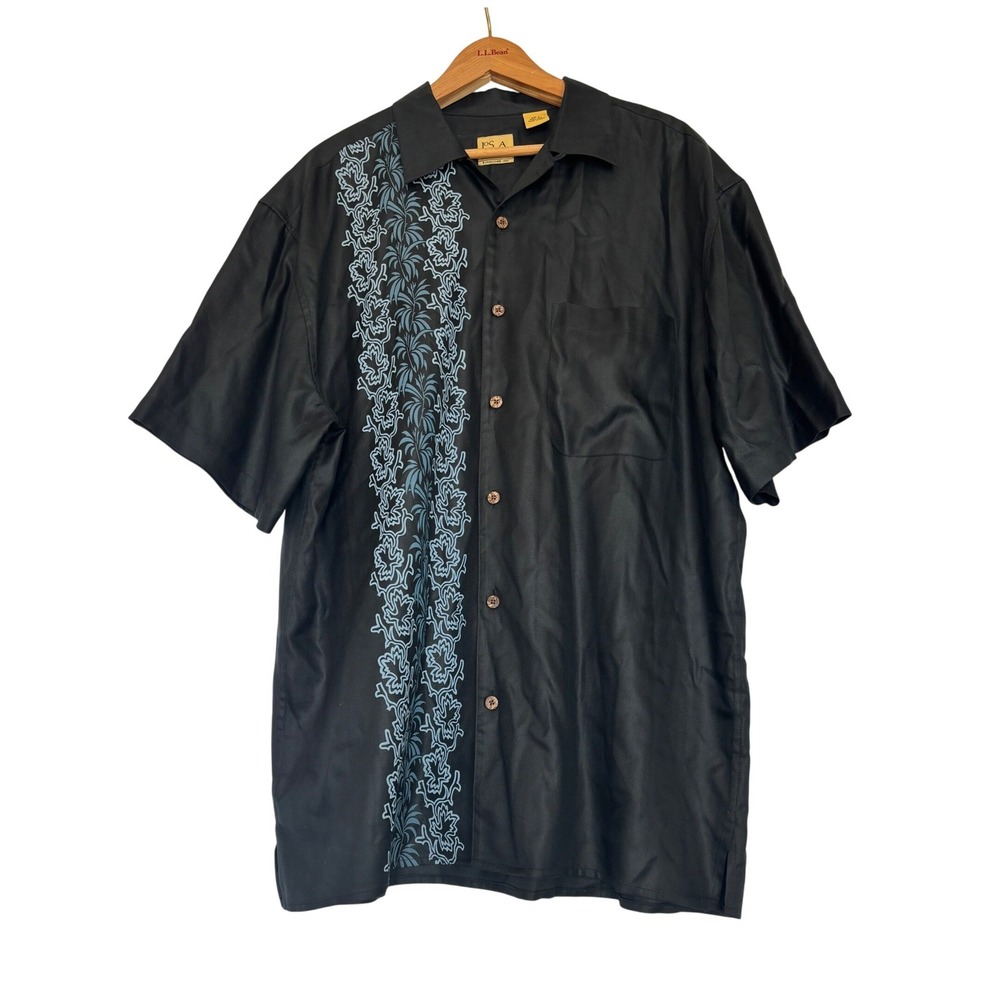 Jos. A. Bank Mens Large Black 100% Silk Tropical Floral Camp Shirt Short Sleeve